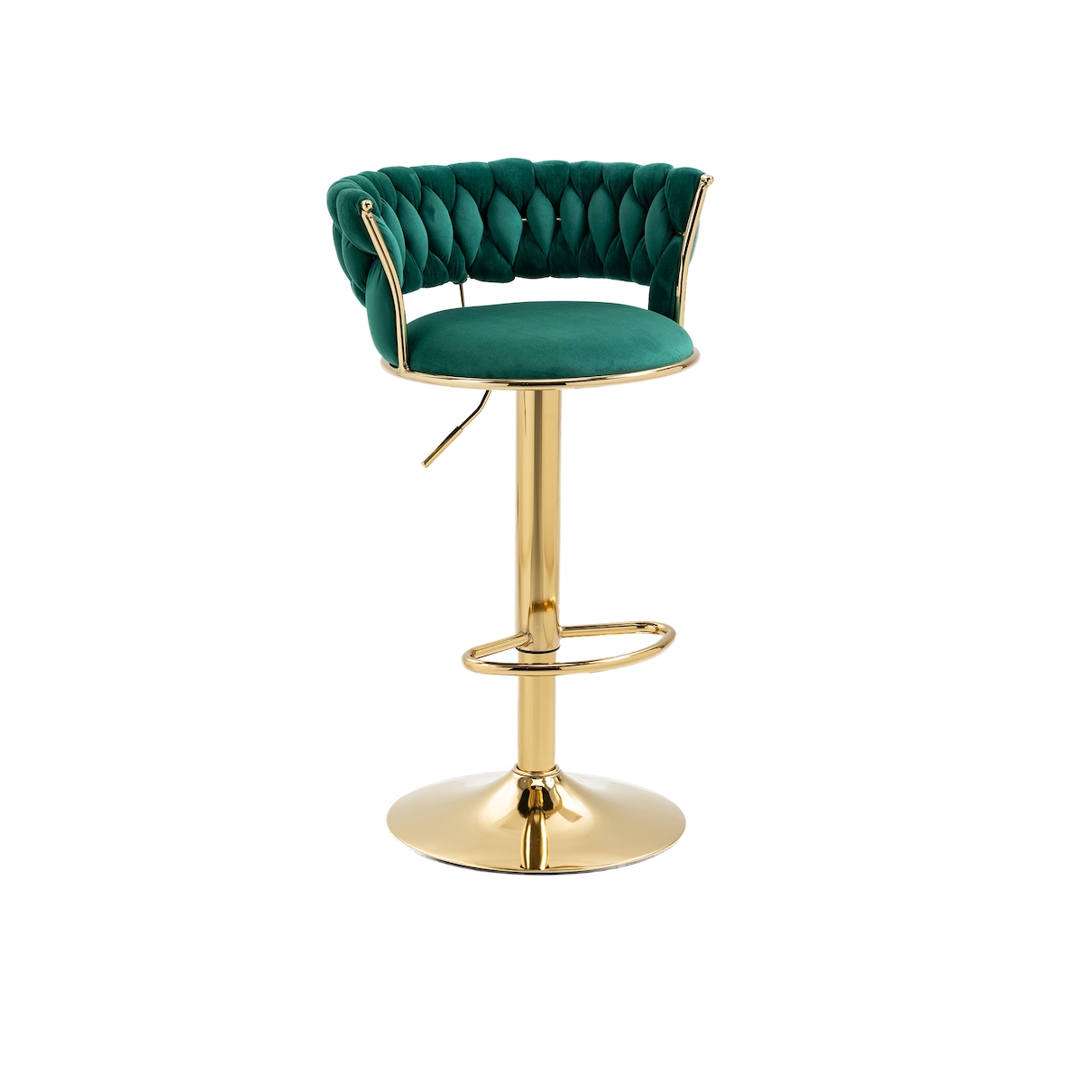 STILVORA Barhocker 2er Set Samt Smaragdgrün 54x46x97 cm höhenverstellbar 360 Grad drehbar mit ergonomischer Rückenlehne Fußstütze und Goldbasis Image