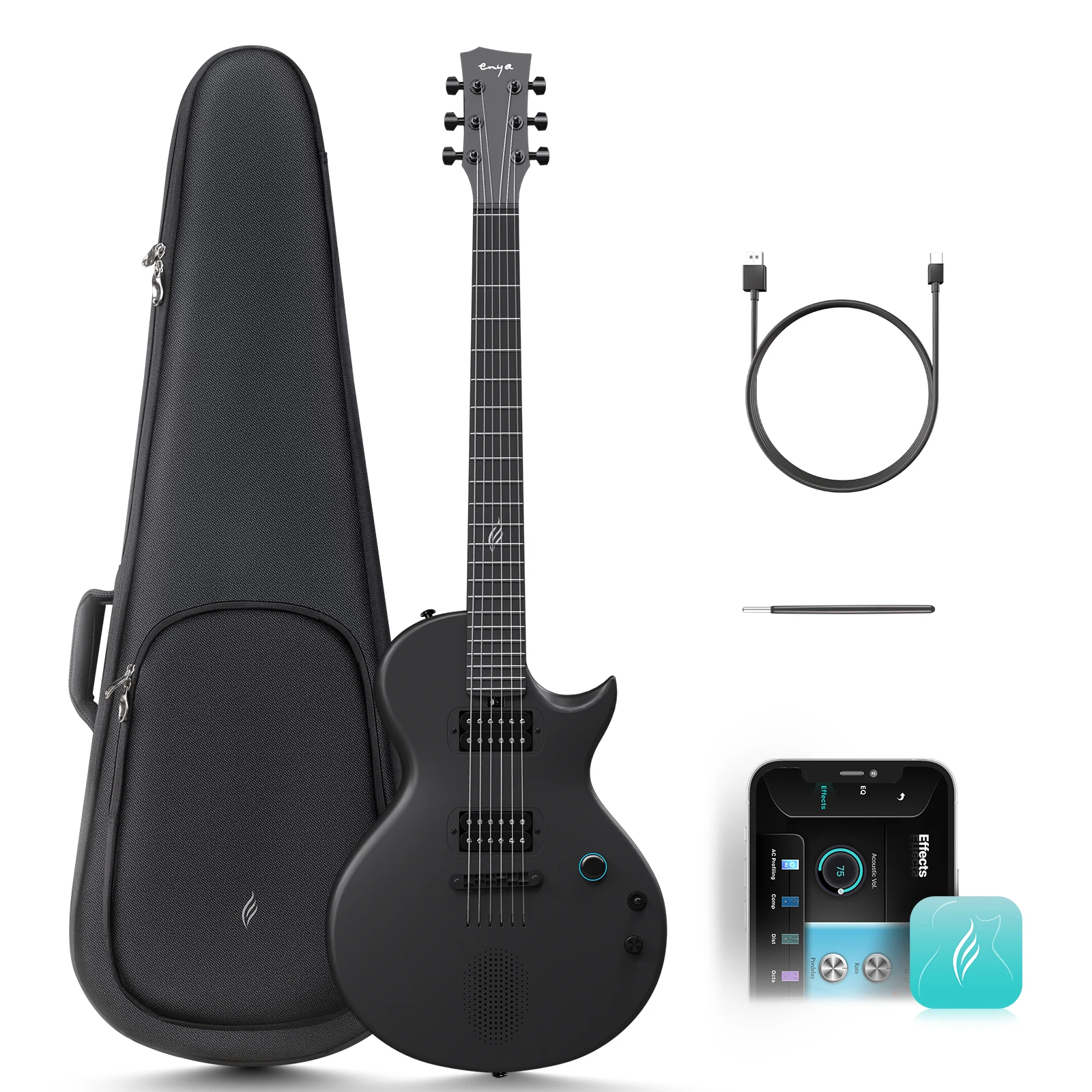 Enya E-Gitarre Nova Go Sonic Smart Elektrische Carbonfaser-Gitarre mit 10W Kabellosem Lautsprecher, Integrierten Presets, All-in-One P Image