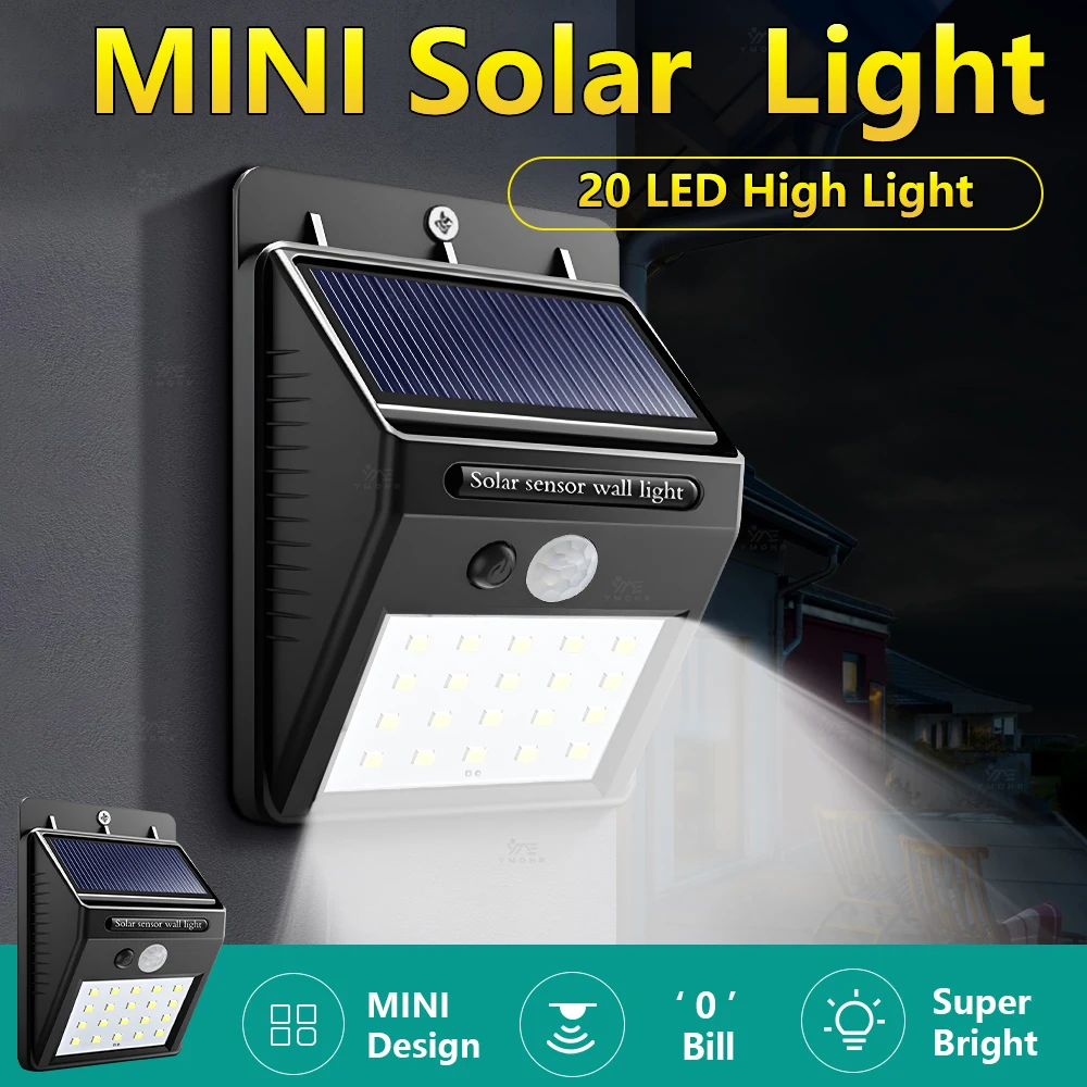20LED Solar-Wandleuchte mit PIR-Bewegungsmelder, IP65 wasserdichte Außenleuchte, automatisches Ein-/Ausschalten für Garten, Zaun, Hof, Veranda, Weg
