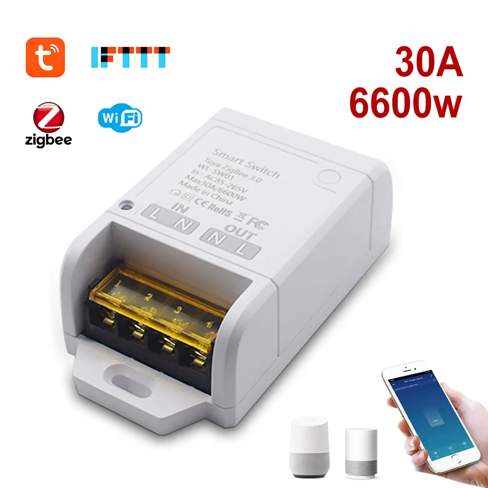 Zigbee 3,0 tuya smart switch smart home automatisierung 20a 30a 6600w relais modul timer diy alexa sprach steuerung smart life app Image