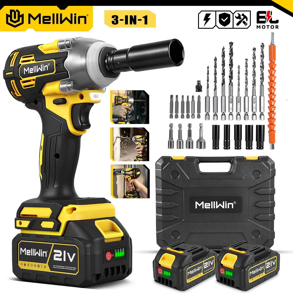 MELLWIN Bürstenloser 3-in-1 Elektrobohrer Kabelloser Elektroschlagschrauber Schraubendreher-Set Autoreparaturwerkzeug für Makita 18V Akku Image