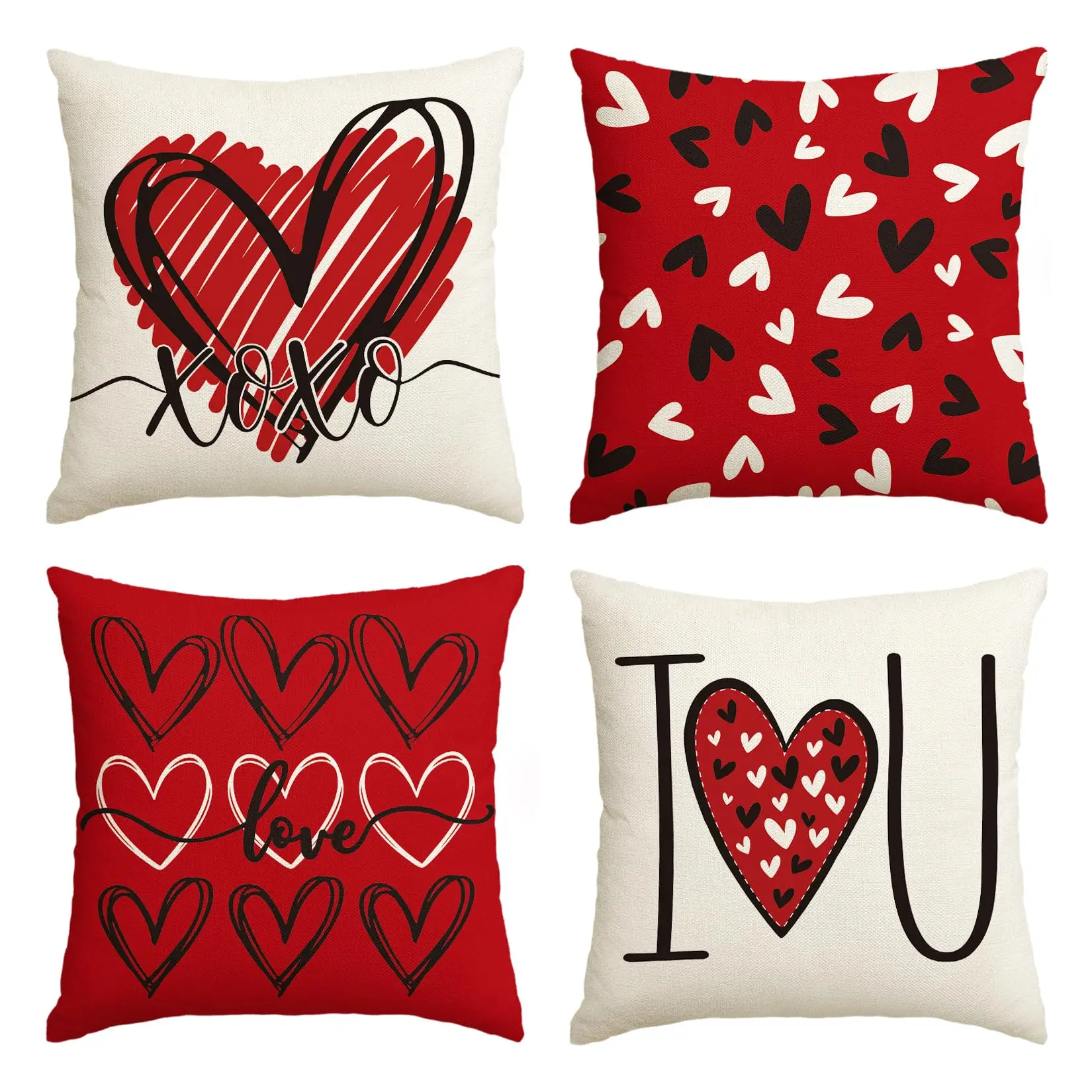 2 Stück I Love You XOXO Valentinstag-Herz-Kissenbezug | Romantischer Hochzeitskissenbezug, doppelseitiger Sofagarnitur mit flachem Druck