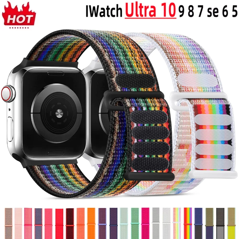 Nylon-Schlaufenarmband für Apple Watch Band 49 mm 46 mm 42 mm 45 mm 44 mm 41 mm Sportarmband Iwatch Bands Series11 10 9 8 7 6 SE Ultra 2 Image