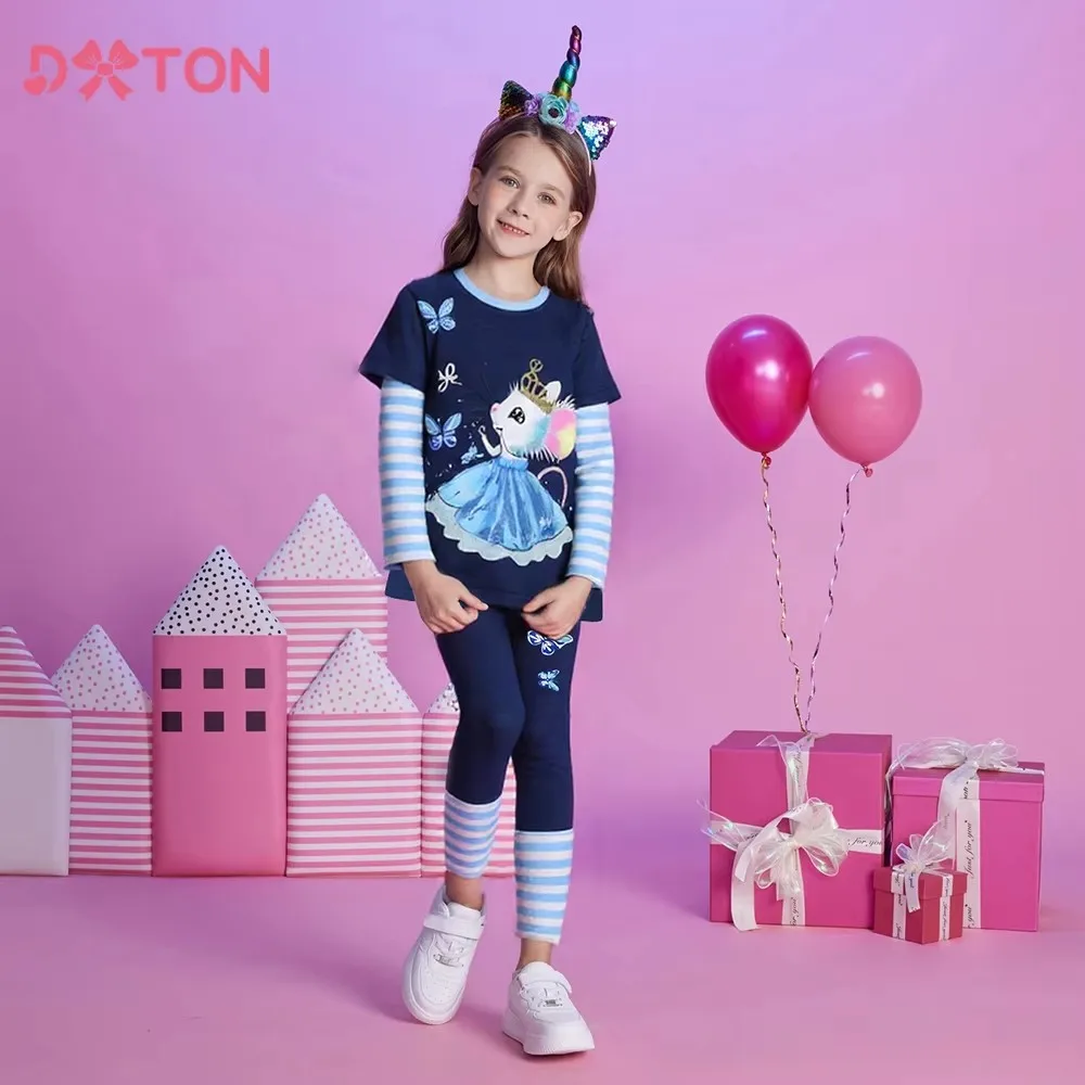 DXTON Herbst Pullover Lange Hose 2 stücke Anzug Kinder Gestreiften Kleidung Set Kinder Mädchen Täglichen Sets Kaninchen Kleinkind Tops & Hosen Image