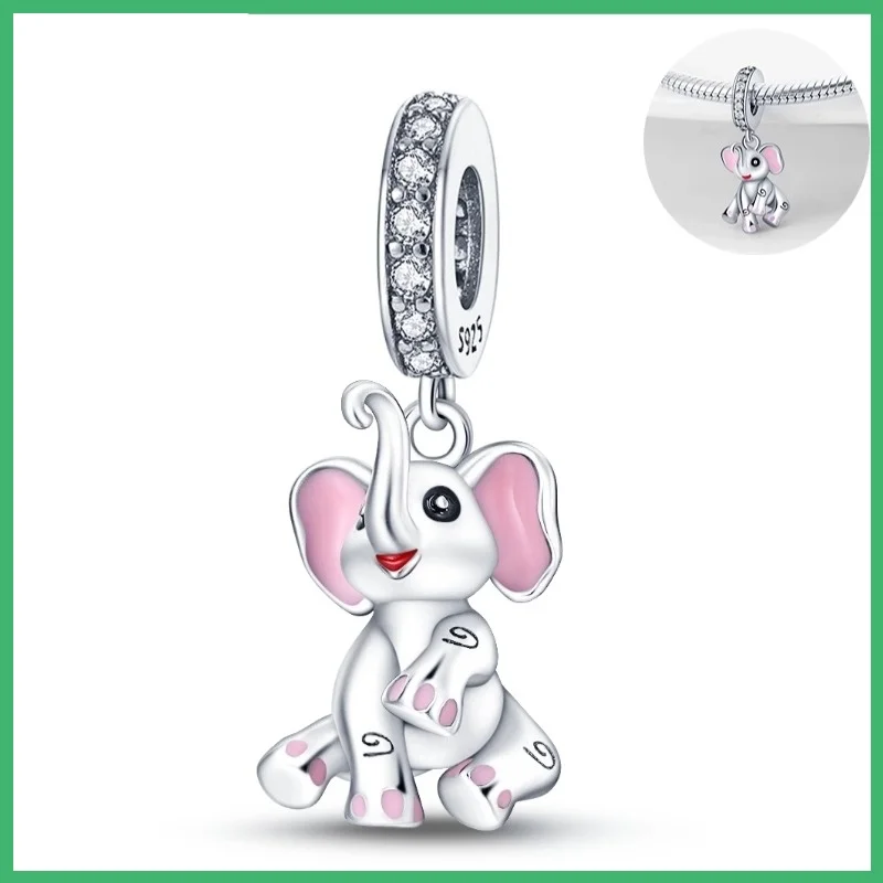 Baby-Elefant-Charm-Anhänger aus 925er-Sterlingsilber mit Zirkonia, passend für DIY-Armband-Halskette, Geschenk für Sie, Colgante Plata Image