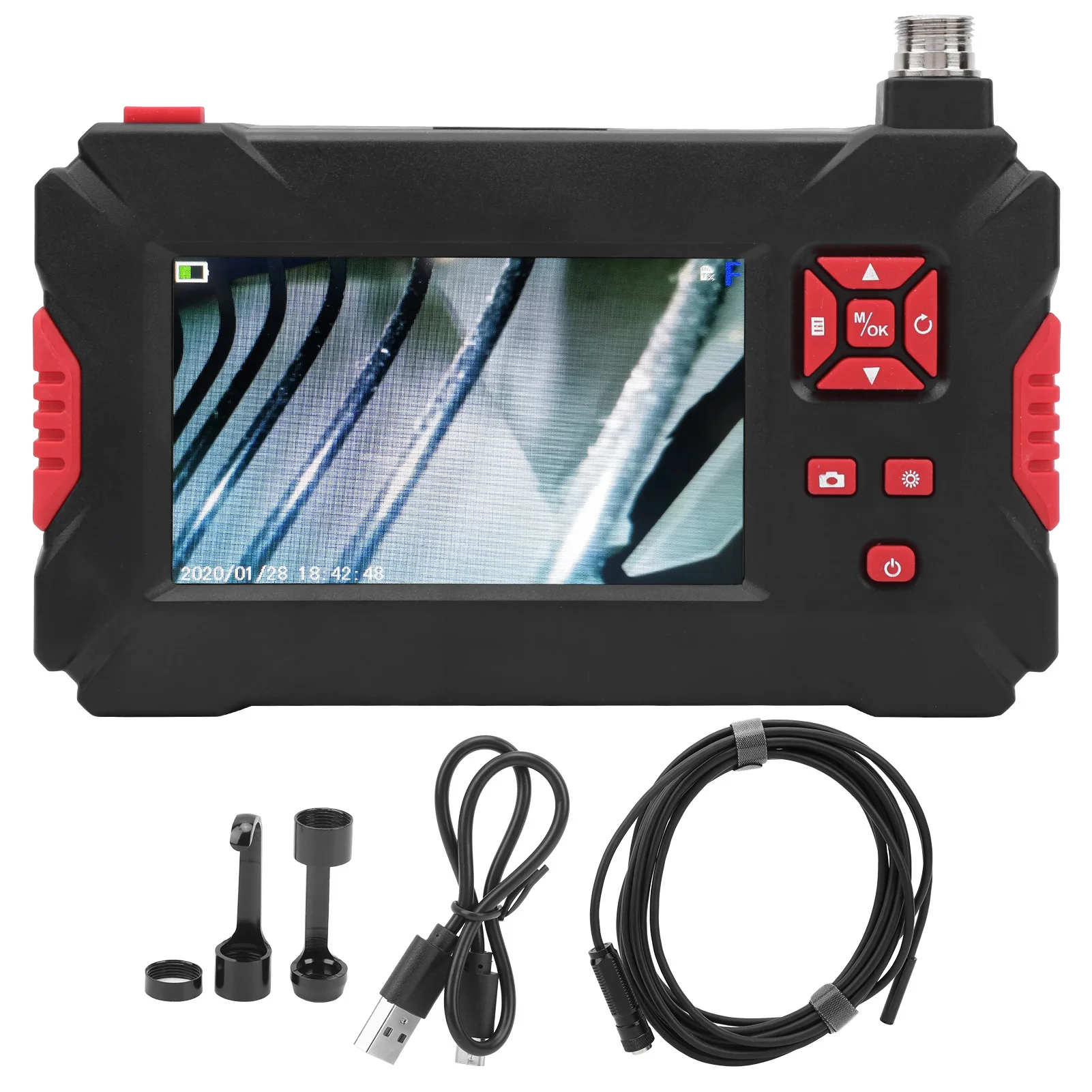 Industrielles 1080P-Endoskop, 8-mm-Doppelobjektiv-Industrieendoskop mit 4,3-Zoll-LCD-Display, 9 Lichter für Rohrleitungen Image