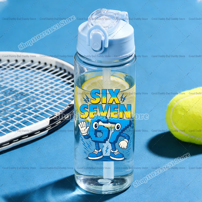 900 ml Steal A Brainrot 67 Meme Print Wasserflasche Halbtransparenter Strohbecher Sechs Sieben versiegelte tragbare Kunststoff-Wasserbecher Geschenk Image
