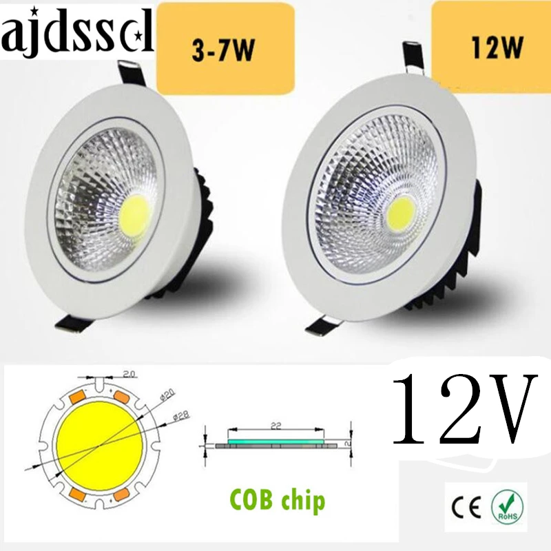 LED-Downlight Superhelle Einbau-LED-Spots Dimmbar COB 3W 5W 7W 12W LED-Spotleuchte LED-Dekorations-Deckenlampe AC/DC 12V