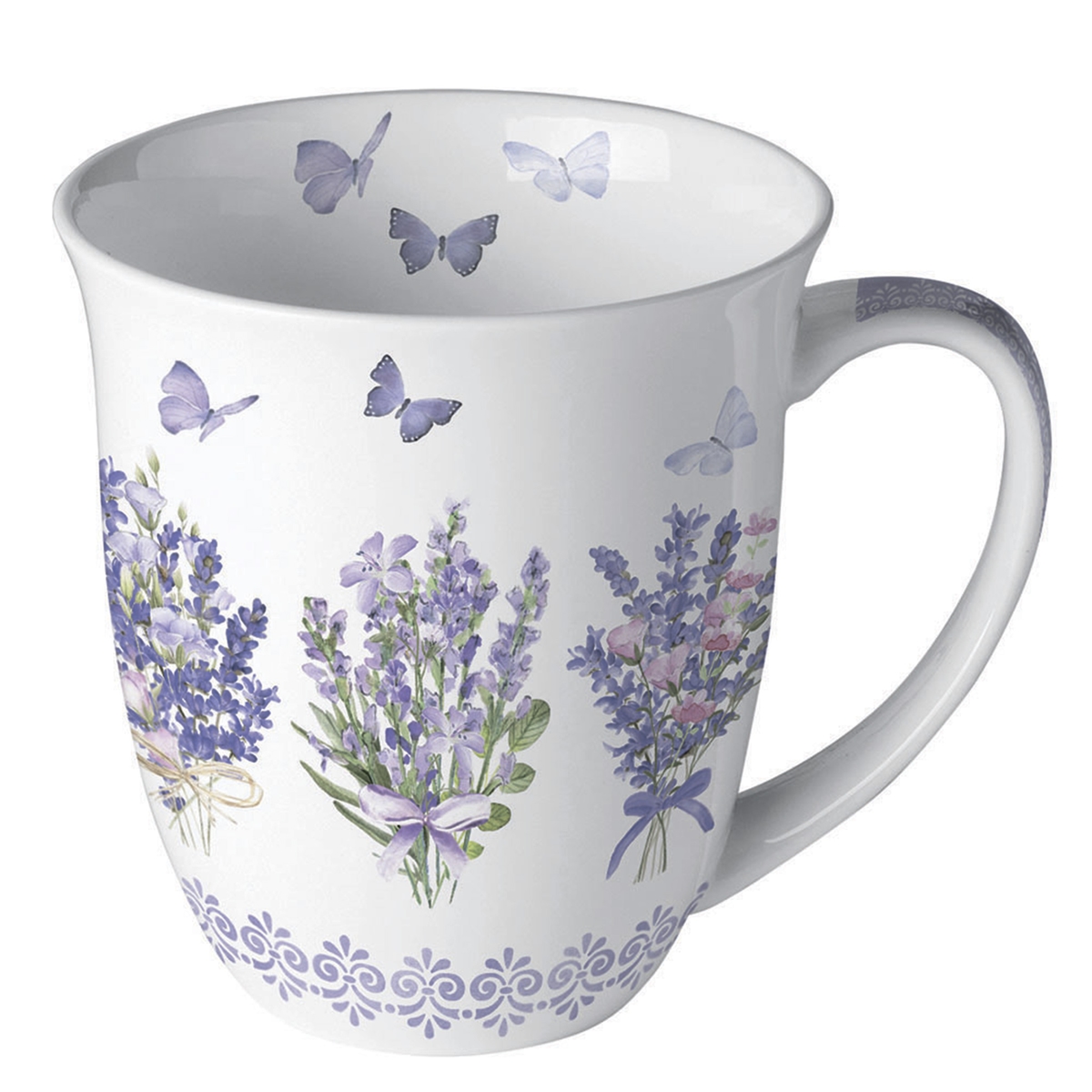 Ambiente Tasse Lavendel & Schmetterling Motiv 10cm Porzellan - 0,4L Keramiktasse Porzellangeschirr Kaffeetasse Teetasse Kakaotasse Porzellantasse Weiß Lila Image
