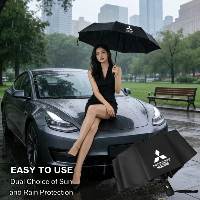 Auto-Logo-Regenschirm, automatisch, UV-beständig, wasserdicht, für Mitsubishi Eclipse Lancer Outlander Pajero Colt Space Delica Triton Image
