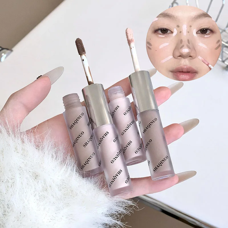 Doppelkopf-Nasenschattierung, Konturierung, Aufhellungsstift, flüssig, natürlich, wasserdicht, graubrauner Ton, Gesichtskontur, Aufhellung des Make-ups