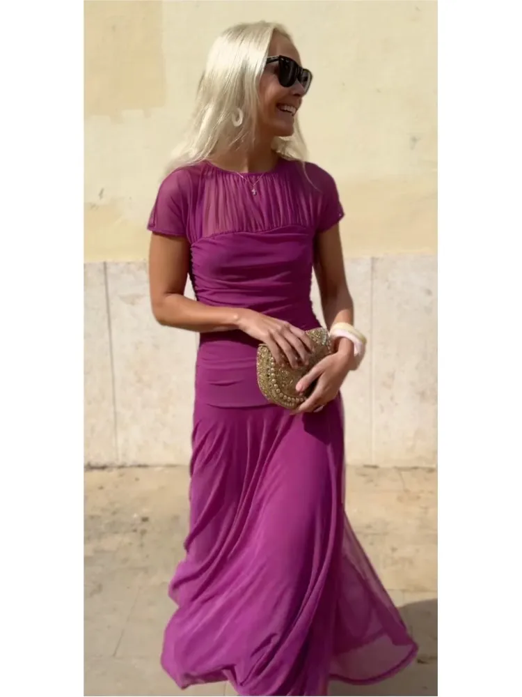 Ausländischen Stil Streetwear Für Frau Sommer Streetwear Oansatz Mode Kurzen Ärmeln A-linie Kleider Damen Solide Big Hem Vestidos