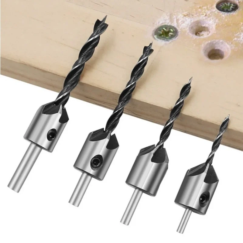 4-teiliges Dreispitz-Holzbearbeitungs-Senker-Set 3-6mm Bohrer für Schraubenfurchen und Lochöffner Image