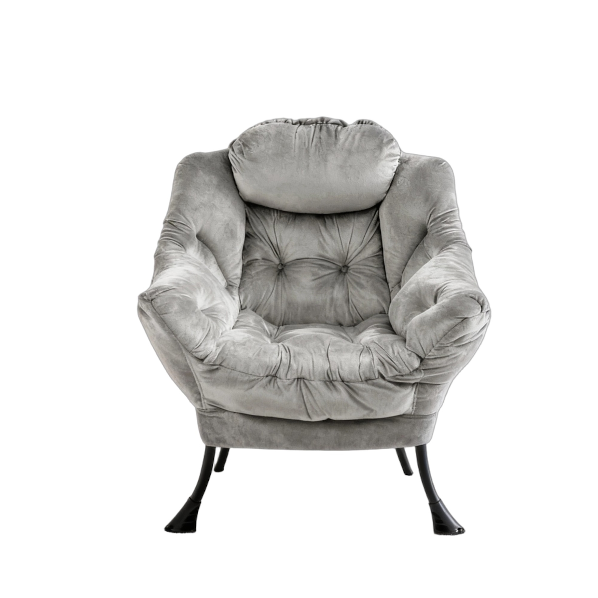 MODFU Relaxsessel mit Hocker Stoff Grau 96x79x62 cm mit Armlehnen Kopfkissen Seitentasche klappbarer Fußstütze Metallgestell belastbar Image