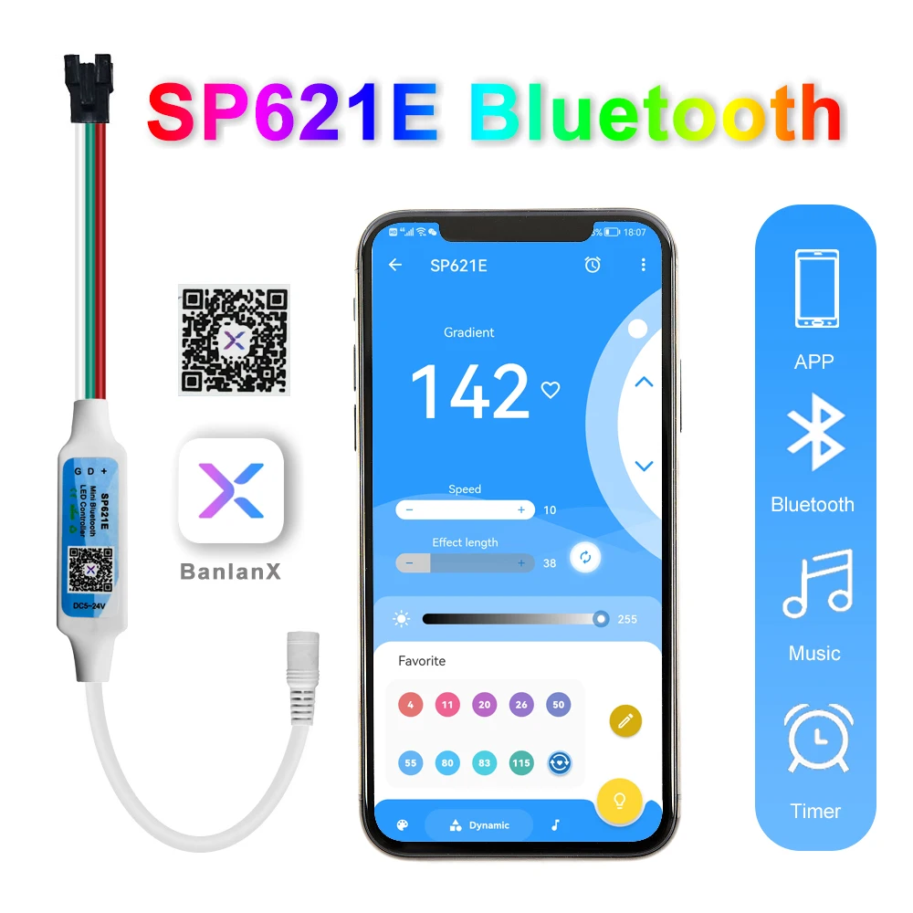 DC5-24V sp621e 3pin mini bluetooth controller app control 600 pixel für individuell adressierbare 5050 rgb led streifen licht ring Image