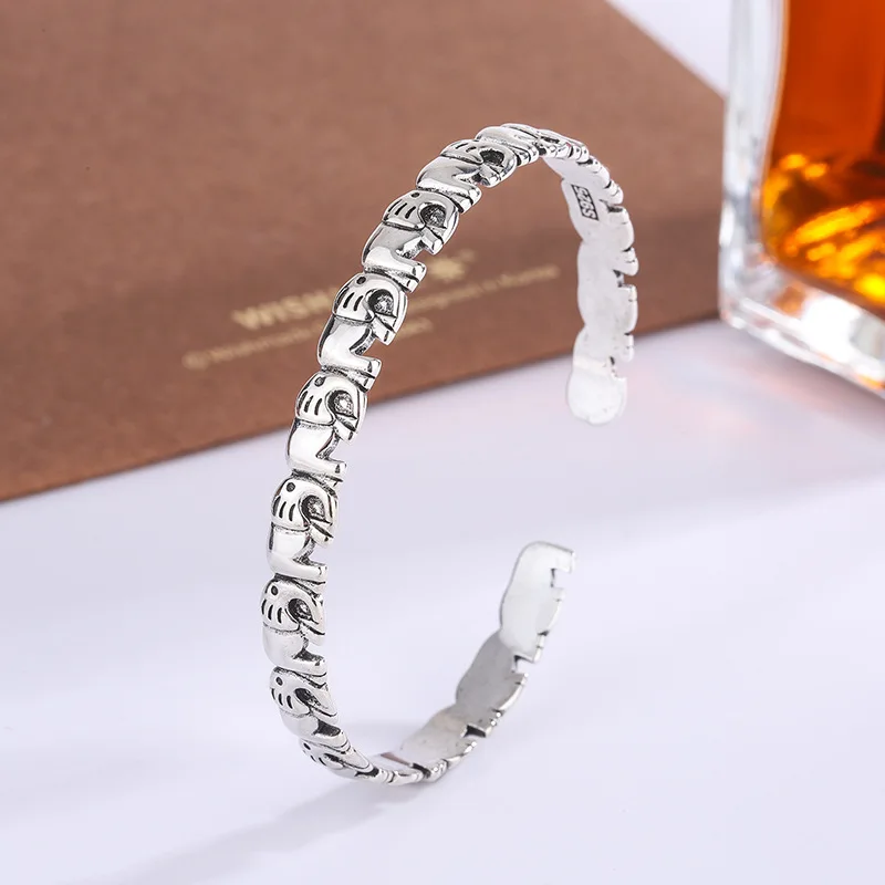 Neue Mode Niedlichen Elefanten Gruppe Baby Elefanten 925 Sterling Silber Armreifen Persönlichkeit Tier Exquisite Öffnung Armbänder TYB173 Image