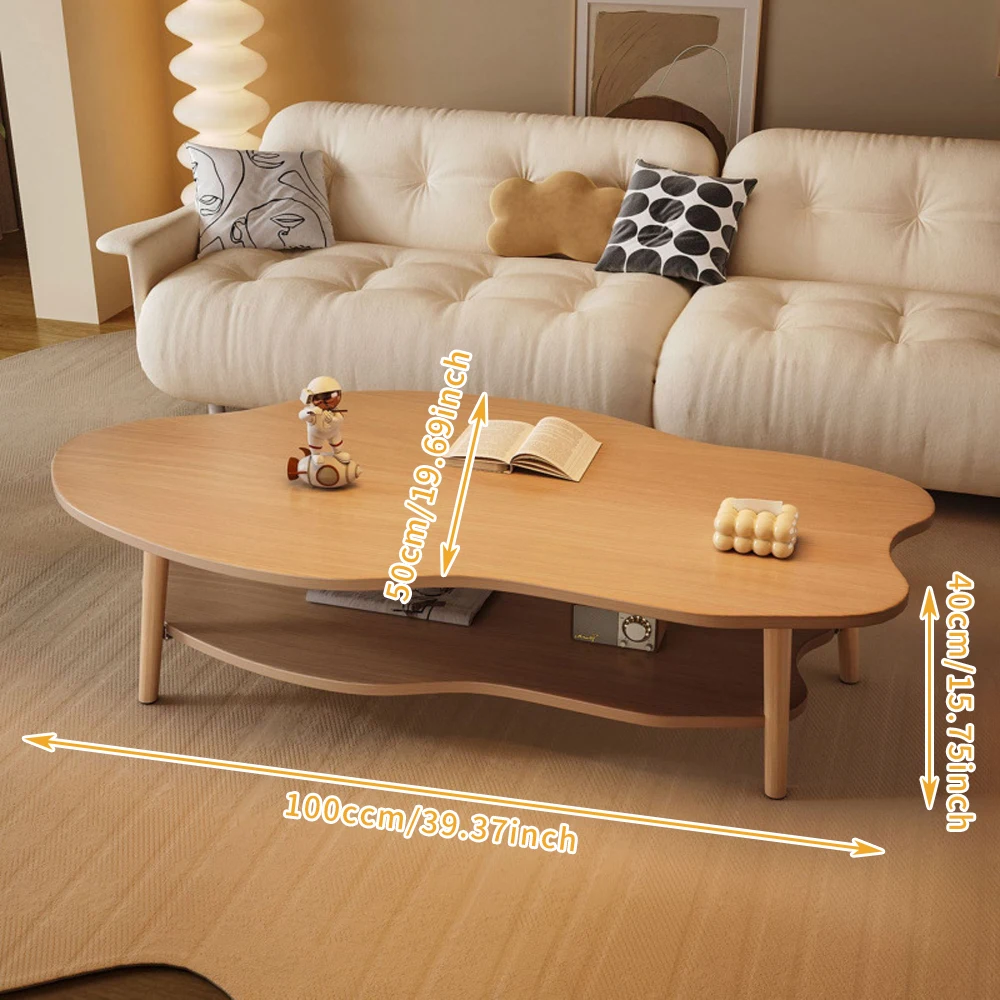 Teetisch im Wolkenstil, moderner Sofa-Beistelltisch aus Holz mit Ablagefach, 100 x 50 x 40 cm, Couchtisch, Heimdekoration für Wohnzimmer Image