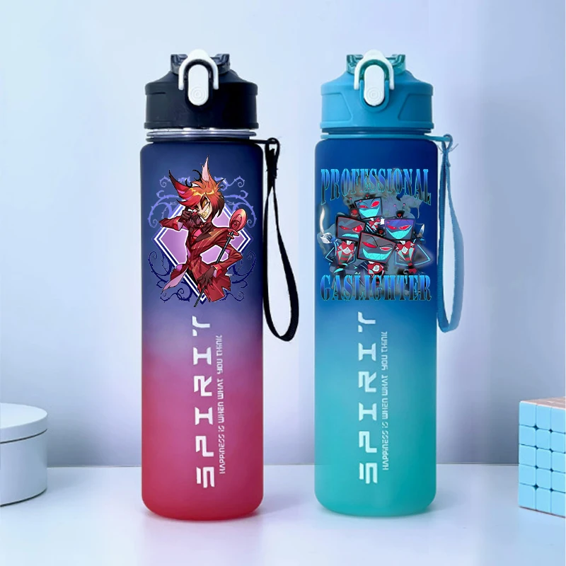 Hazbins Hotels Kawaii Wasserflasche mit Strohhalm Jungen Mädchen Neue Anime Vox Alastor Hydros Flasks Kinder Outdoor Sport Schule Tasse Geschenk Image