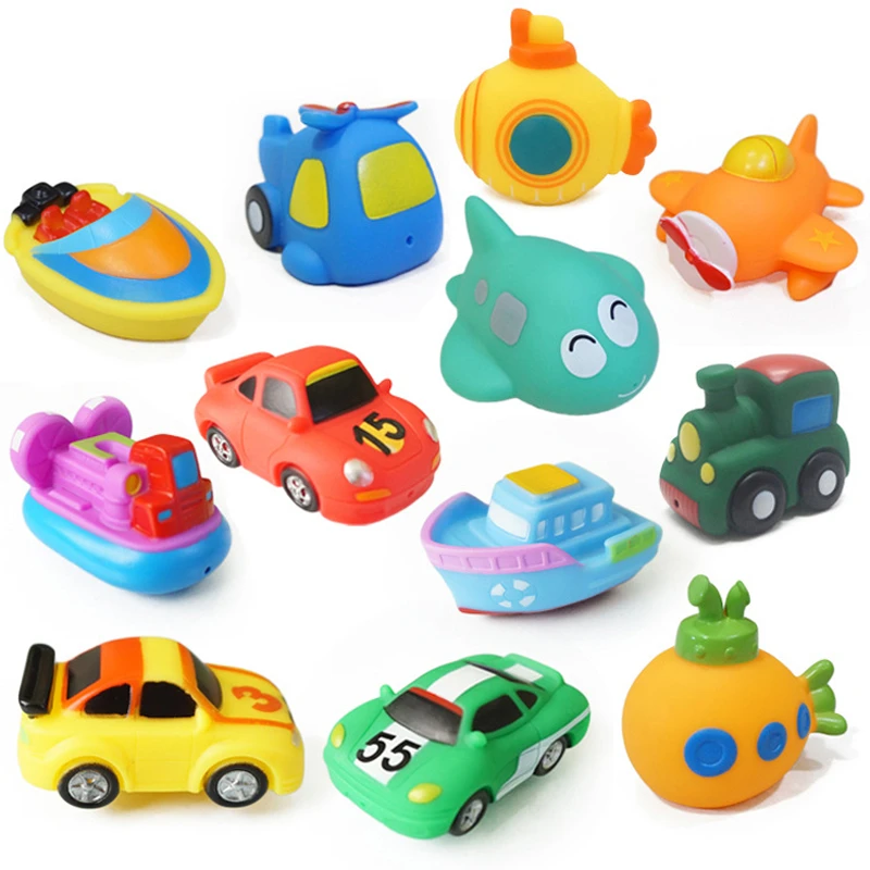 Badespielzeug Schwimmende Wasserspielzeuge Cartoon Weichgummi Auto Boot Flugzeug Schwimmend Quietschend Wassersprühend Kinder Wasserspielzeug Geschenke Image