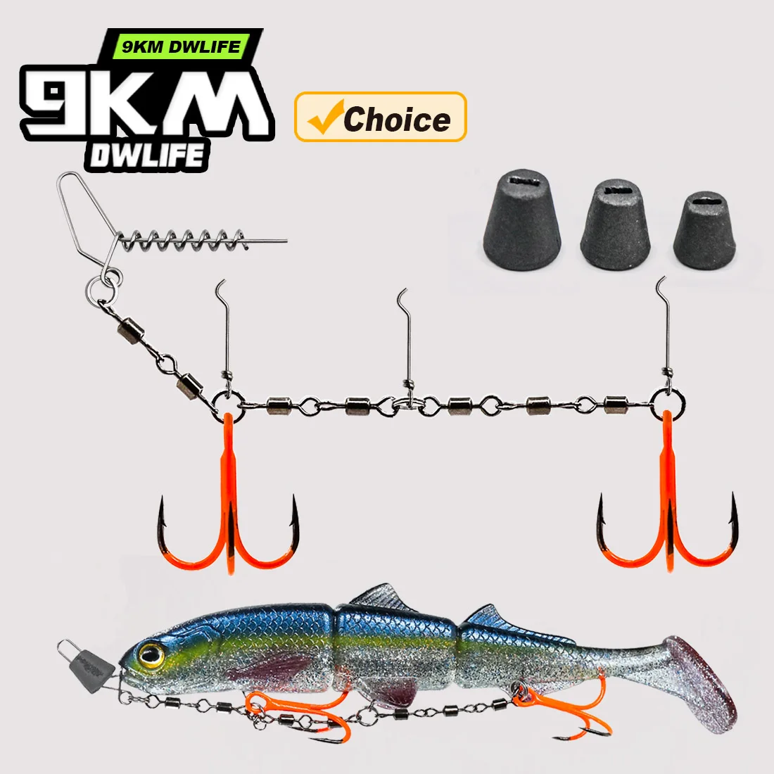 9KM Dreifachhaken-Rig Angelstinger-Rig UV-Orange Dreifachhaken mit Bleigewicht Weichköder Swimbait Raubfisch-Rig mit Nadel Image