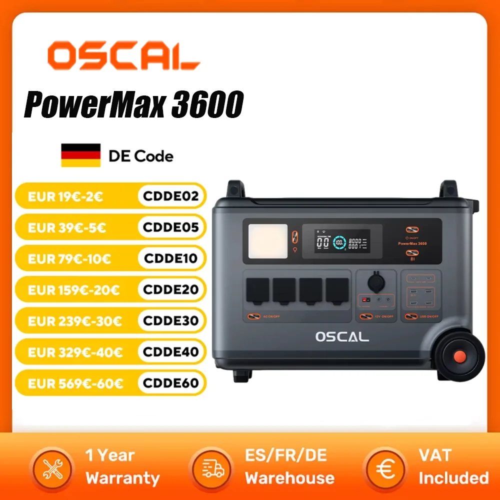Oscal PowerMax 3600 Tragbare Powerstation 3600W Solargenerator 7200Wh LiFePO4-Akku Notstromversorgung für Zuhause Outdoor-Camping Mobile Stromversorgung Image
