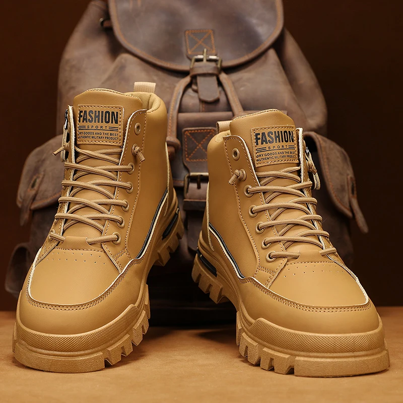 Stilvolle, verschleißfeste, bequeme High-Top-Stiefel für Frühling und Herbst, vielseitige Herrenstiefel im koreanischen Stil, verdickte, leichte Freizeitschuhe, trendige Outdoor-Herrenschuhe