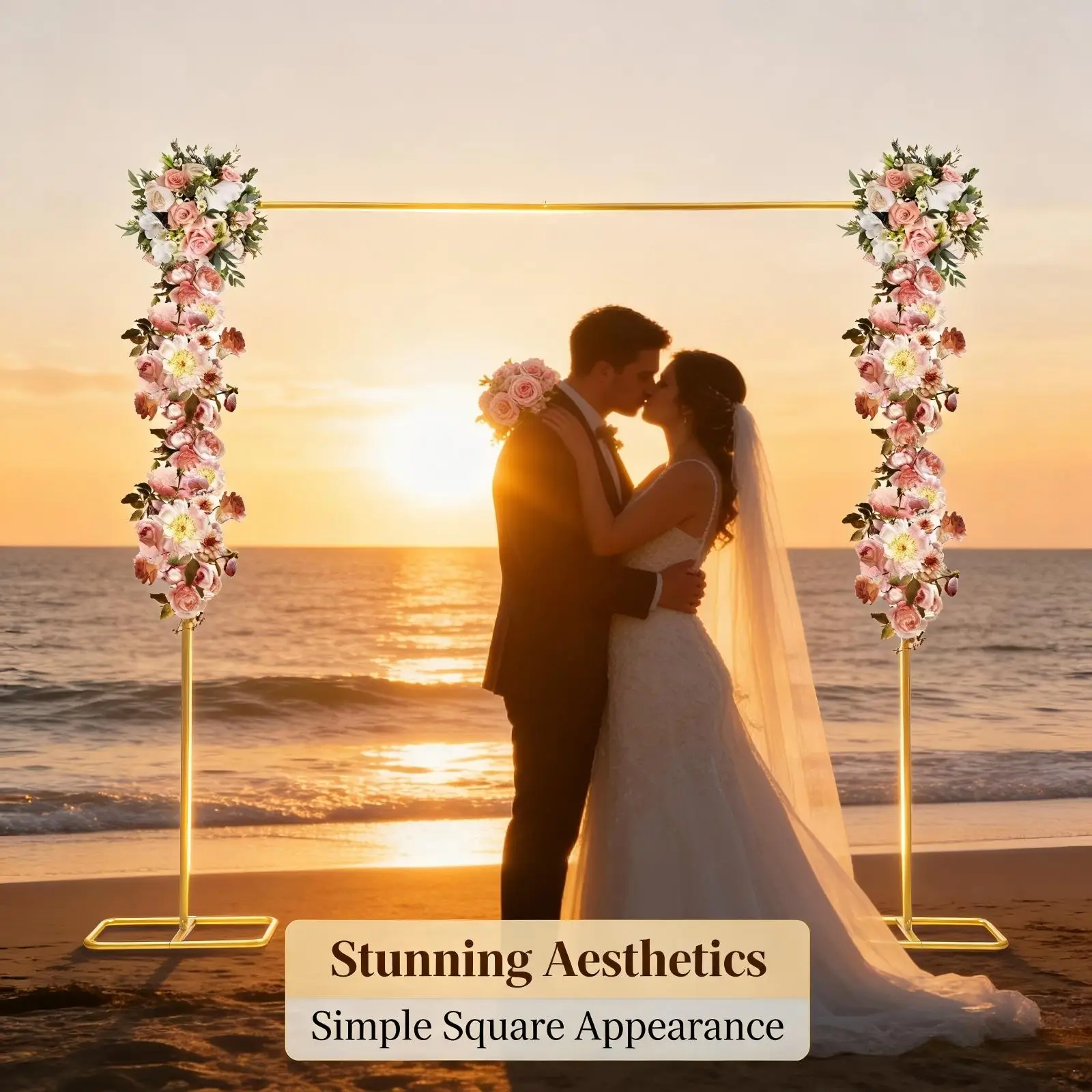 Goldener 2 x 2,1 Meter Hochzeitsständer aus Metall, Hochzeitsblumenständer, Eisen-Hintergrundständer für Hochzeiten, Geburtstagsfeiern, Weihnachtsfeiern Image