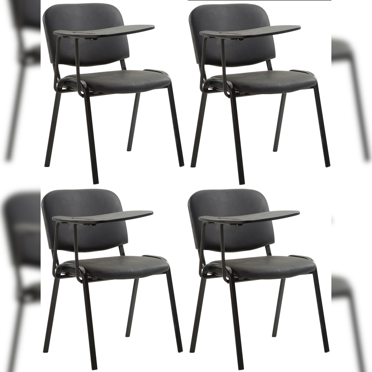 PROREGAL 4er Set Bürostuhl MALLORCA mit Klapptisch Kunstleder HxBxT 81x53x71cm Kunstleder Schwarz Schreibtischstuhl Image