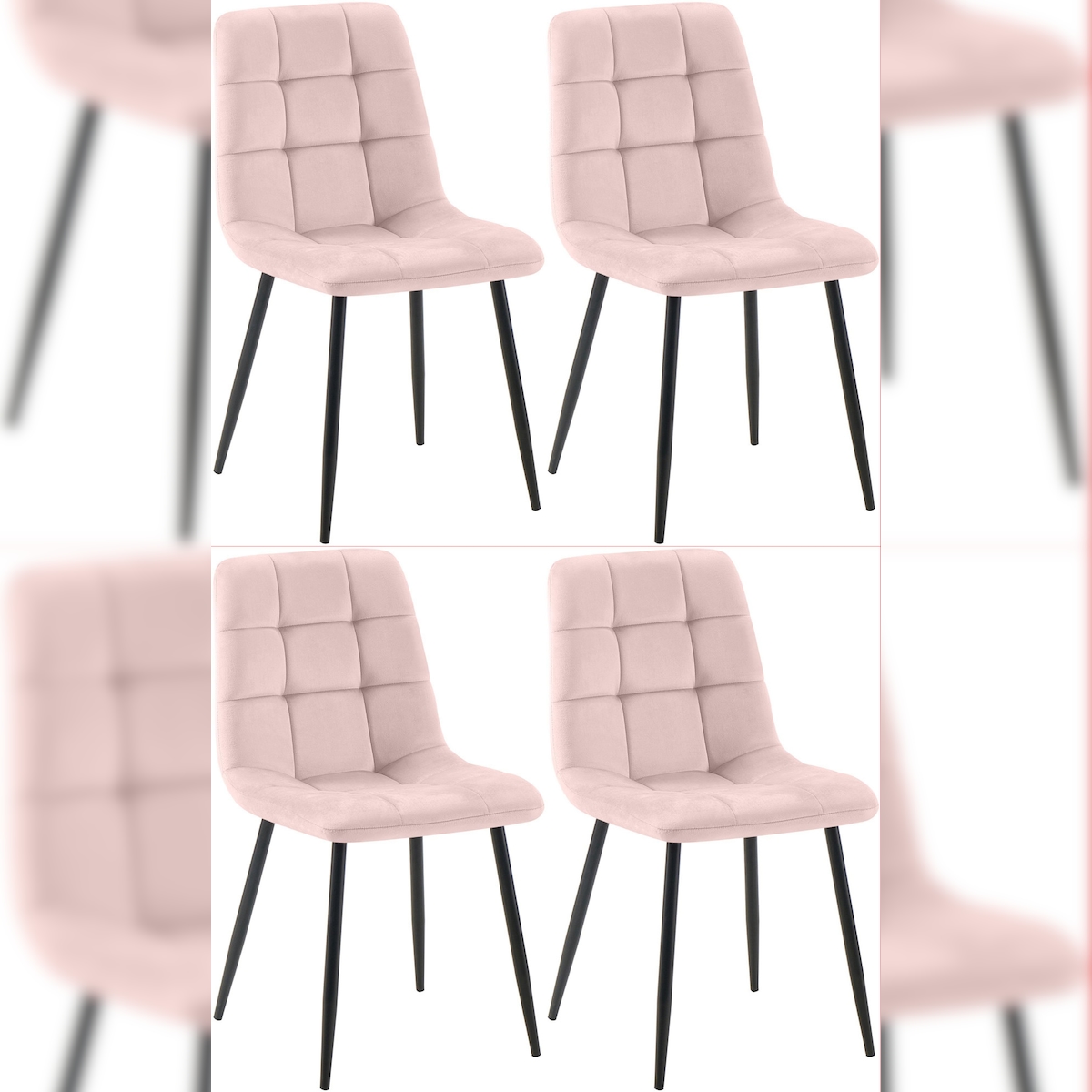 Proregal CHEFGASTRO 4er Set Esszimmerstuhl SAO PAULO HxBxT 84x45x55cm Samt Pink Küchenstuhl Image