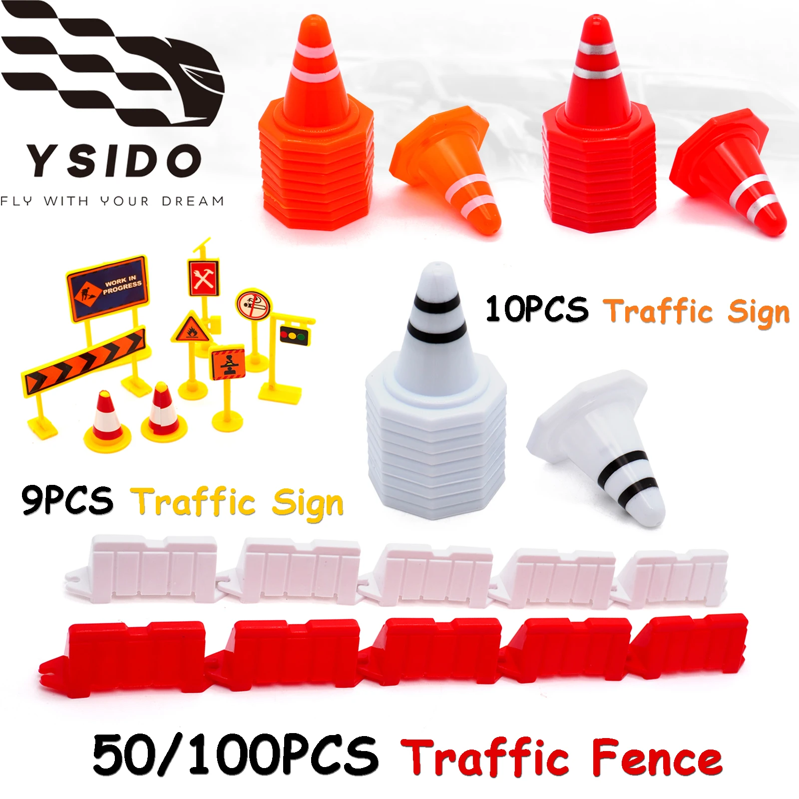 Road Barrier Hindernis Feldzaun Verkehrszeichen Mini Verkehrskegel Spielzeug für 1:28 1:24 1:18 1:16 SCX24 TRX4M RC Drift Rennwagen Image