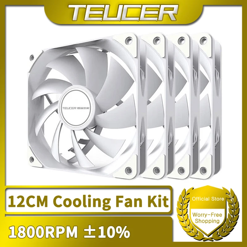 TEUCER 1800RPM 4PIN PWM Weiß 12cm Computer Fall Kühlsystem Fan Stille PC CPU Kühler 120mm Fans kit Kühler Fan Image