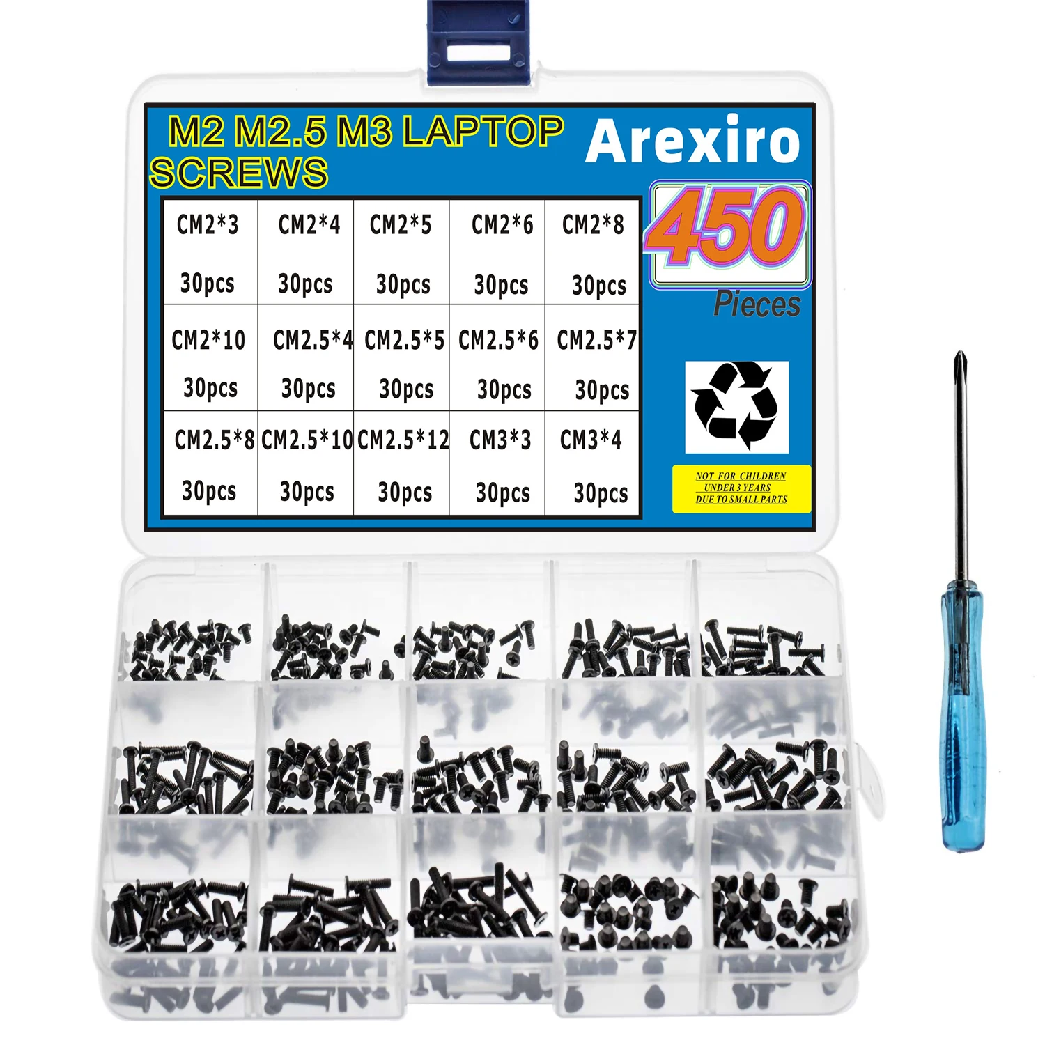 450-teiliges M2 M2,5 M3 Laptop-Computer-Schrauben-Set für SSD IBM HP Dell Lenovo Sony Toshiba Gateway Acer Festplatte SATA, (15 Größen) Image