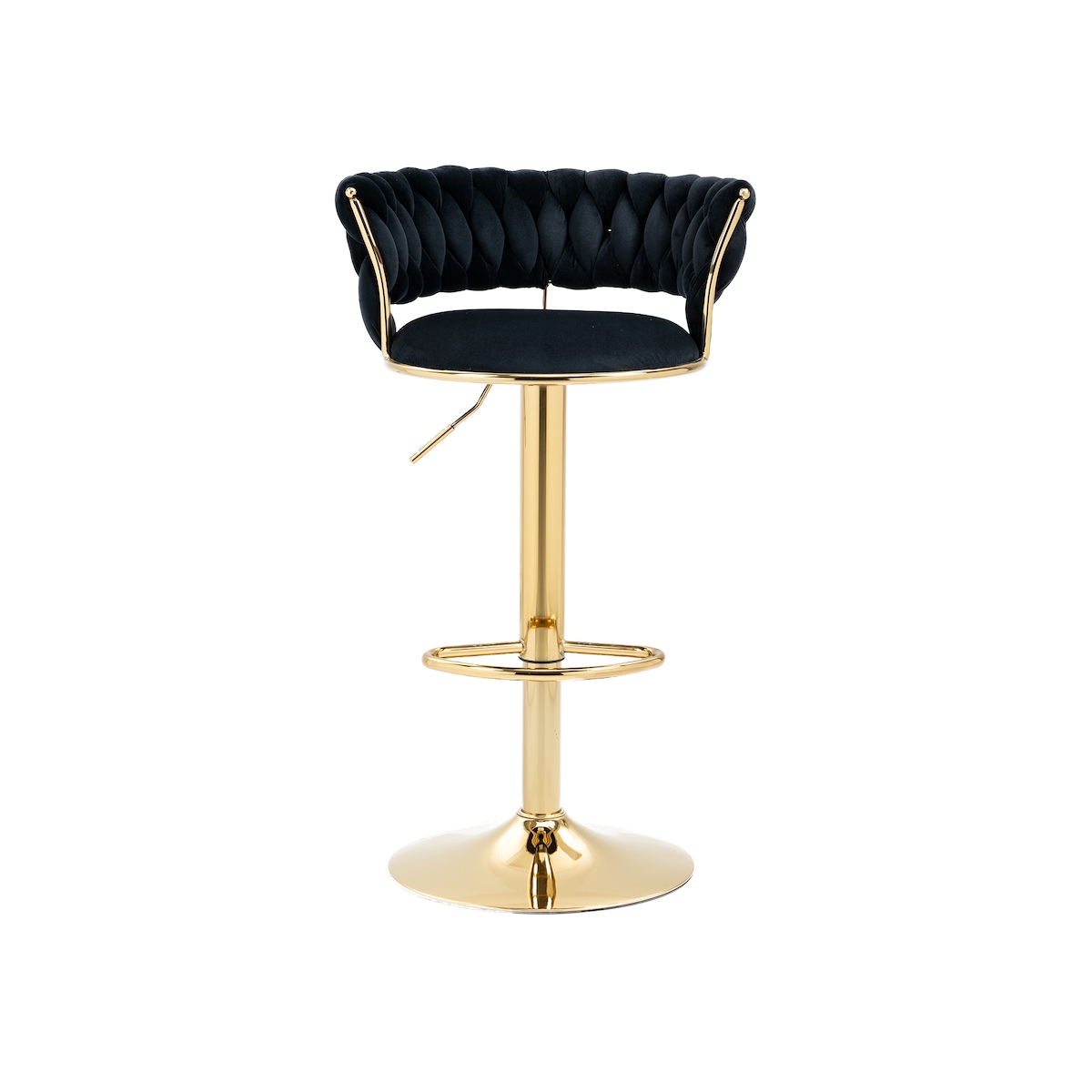 OKWISH Barhocker 2er Set Samt Schwarz 54x46x97 cm höhenverstellbar und 360 Grad drehbar mit ergonomischer Rückenlehne Fußstütze und goldfarbener Basis Image