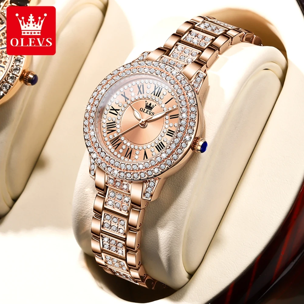 OLEVS 9943 Original Quarz-Diamantzifferblatt-Uhr für Damen Luxuriöse Elegante Wasserdichte Quarz-Armbanduhr Modische Damenuhren Image