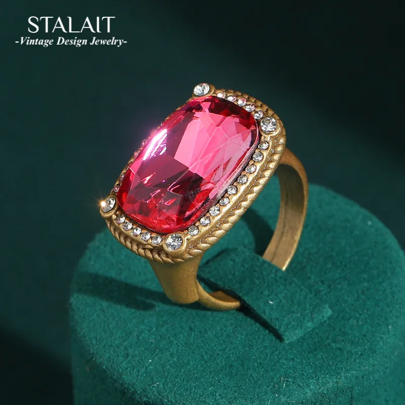 Vintage Kristall Rosa Ringe Für Frau Zirkon Quadrat Einstellbare Zubehör Luxus Qualität Finger Party Hochzeit Schmuck 2025, Neue Image