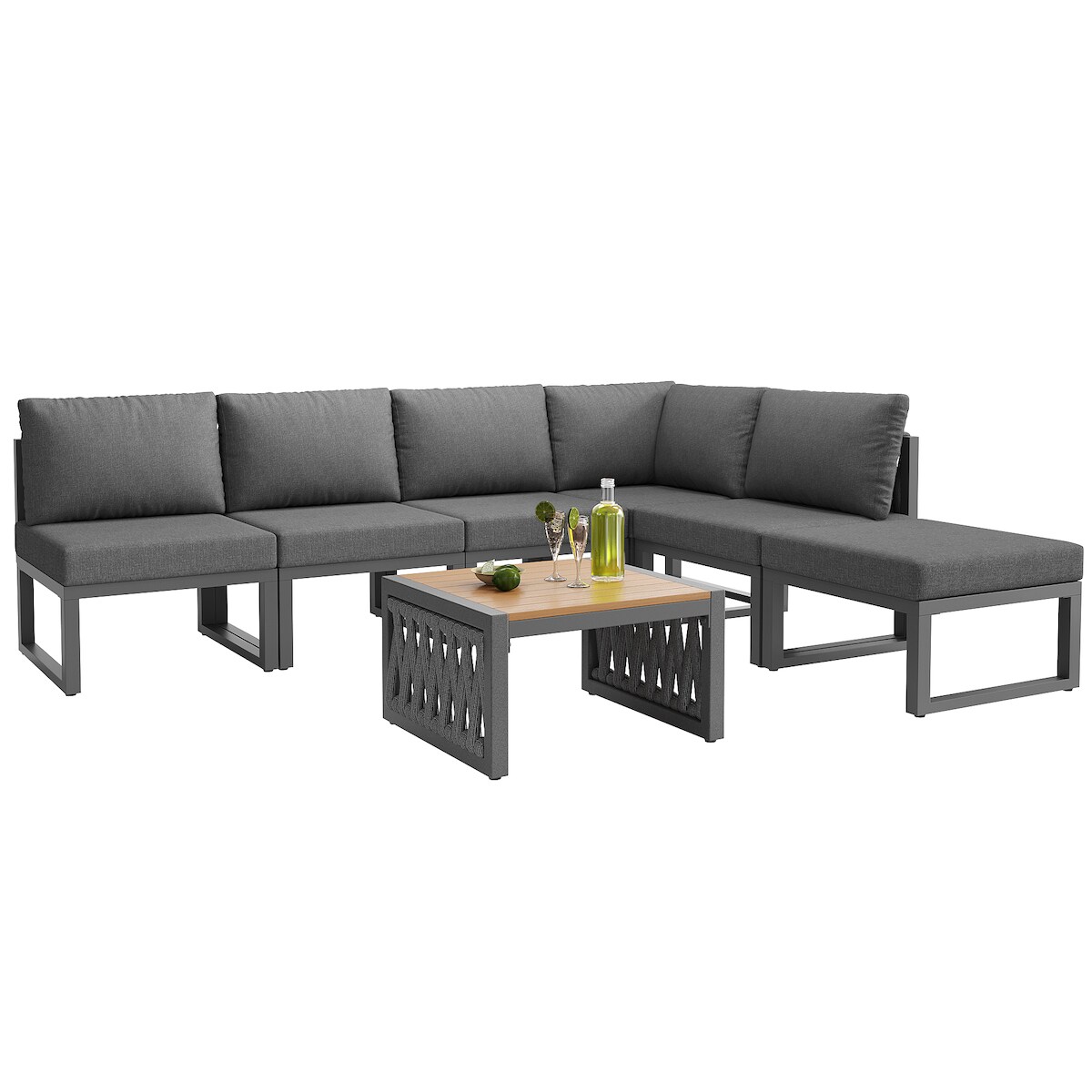 Merax Modulares Gartenmöbel Set für 6 Personen, verstellbare Rückenlehnen, mit Kissen, Grau Image