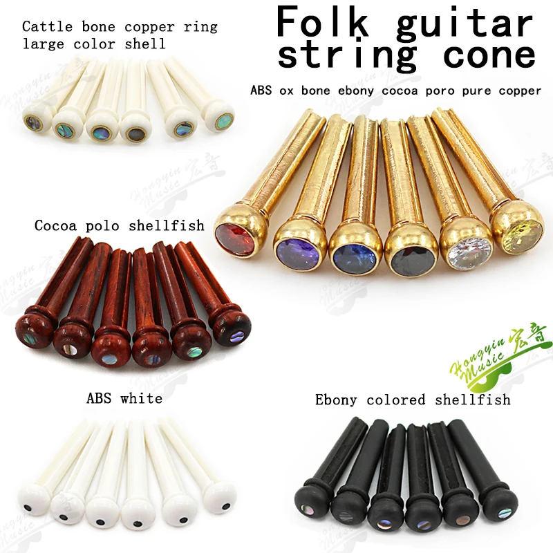 6 stücke Gitarre Bridge Pins Echte Ochsen knochen Ebenholz cocobolo holz Messing für Akustische Gitarre Zubehör Bridge Pin mit perle Shell Image