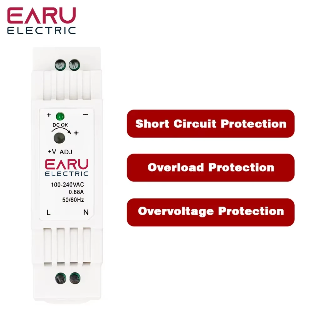 DR-15 Industrielles DIN-Schienen-Schaltnetzteil, 15 W Eingang AC 100–240 V, Einzelausgang, DC 12 V, 24 V, Überlastschutztransformator Image