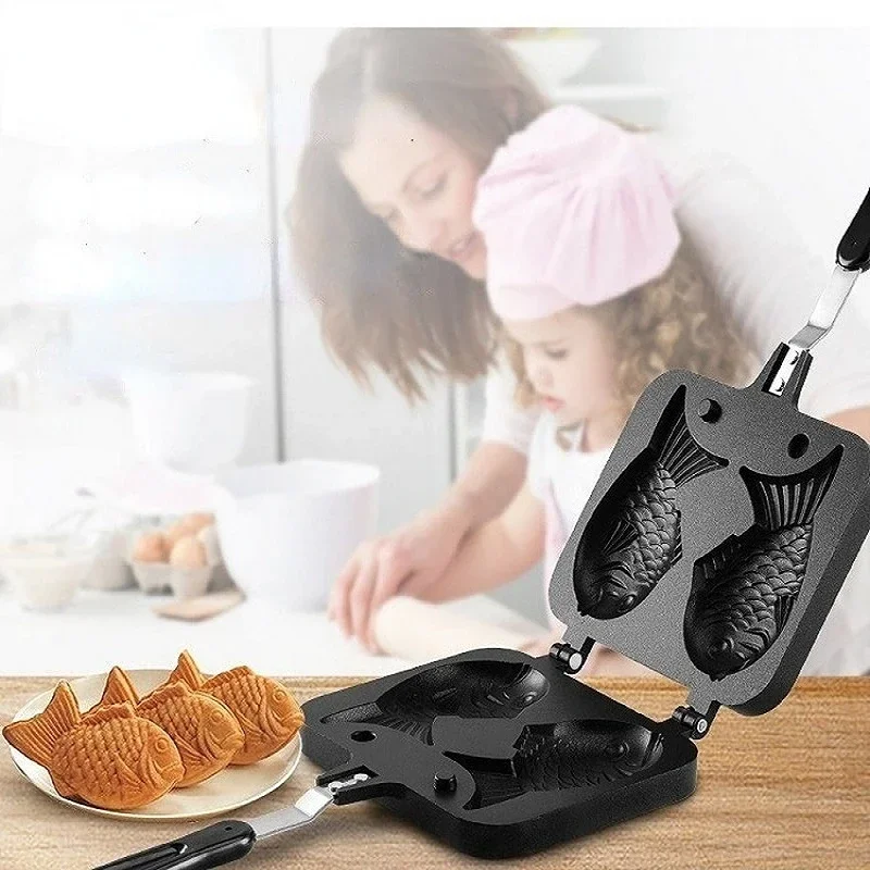 Küche Japanische Taiyaki Doppel Fisch Geformt Heißer Dessert Waffel Kuchen Maker Pan Japanische Pfannkuchen Doppel Pfanne Braten Pfanne Waffel Formen Image