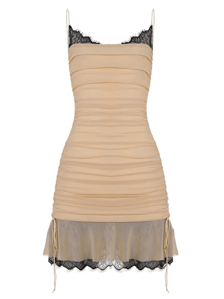Neue Sexy Kleider Für Frau Spitze Abendkleid Kontrast Farbe Vestidos Schlank Hosenträger Backless Paket Hüfte Leace-up Patchwork Image