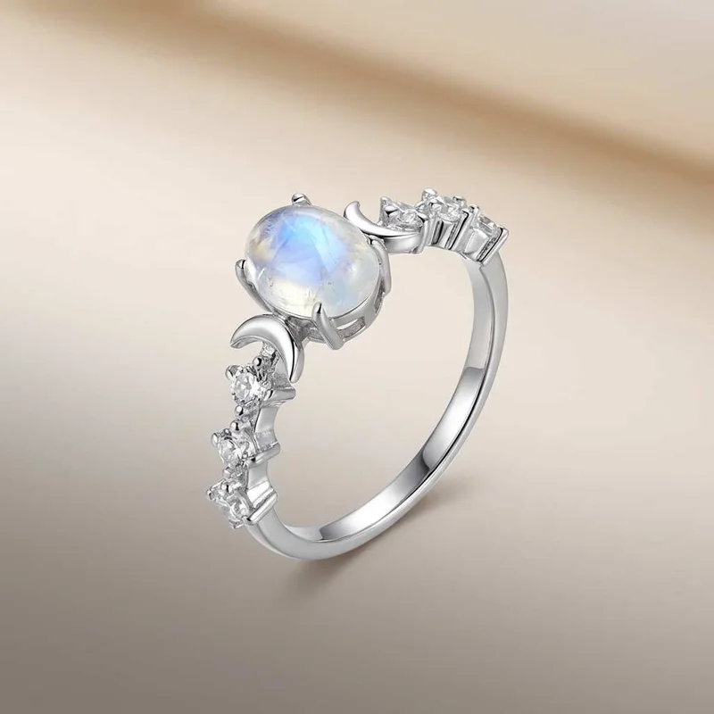 925er Sterlingsilber, funkelnder Zirkon, Vintage-Oval-Ringe für Damen, Sonne, Mond, leuchtendes Design, Ring, Party, hochwertiger edler Schmuck Image