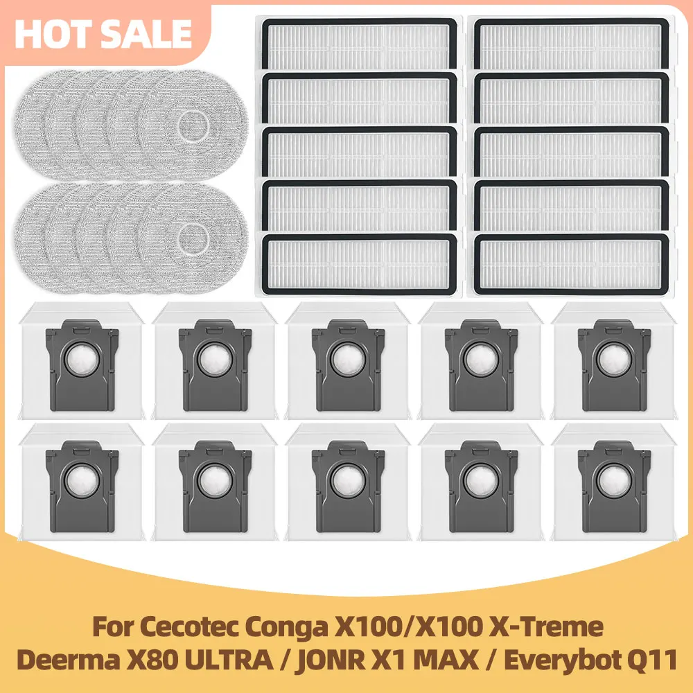Kompatibel mit Cecotec Conga X100 / X100 X-Treme, JONR X1 MAX, Everybot Q11, Deerma X80 Ultra, Staubsauger-Ersatzteile: Bürste, Filter, Wischpad, Beutel Image