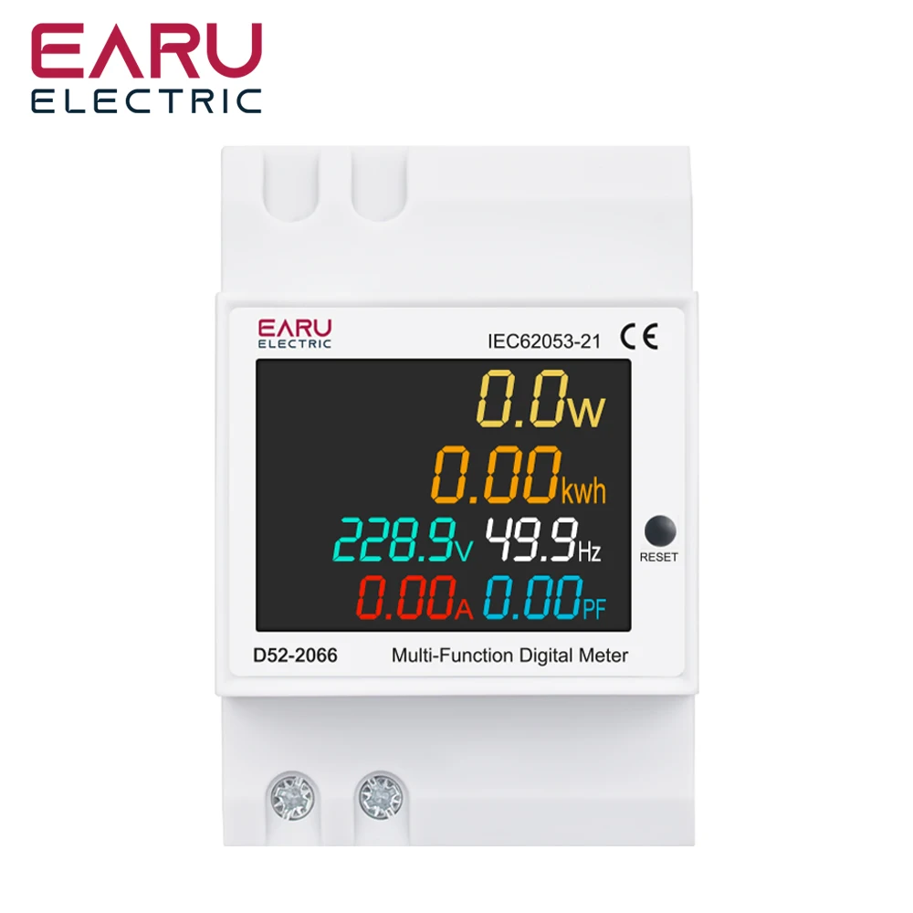 6-in-1 DIN-Schienen-Messgerät 110V 220V 380V 100A Spannung Strom Leistungsfaktor Aktive kWh Elektrische Energie Frequenzmesser VOLT AMP Image