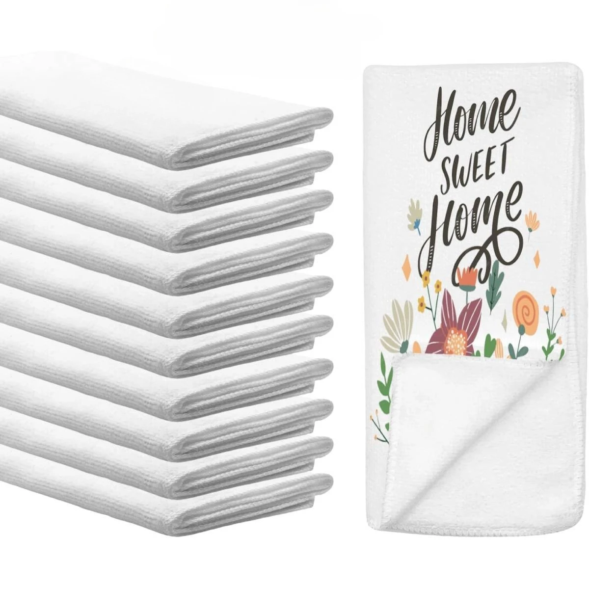 5/10er-Pack weiße Sublimations-Geschirrtücher aus Mikrofaser, Mehrzweck-Wärmeübertragungsrohlinge für Heimwerker, Bastelarbeiten, Küche und Geschenke Image