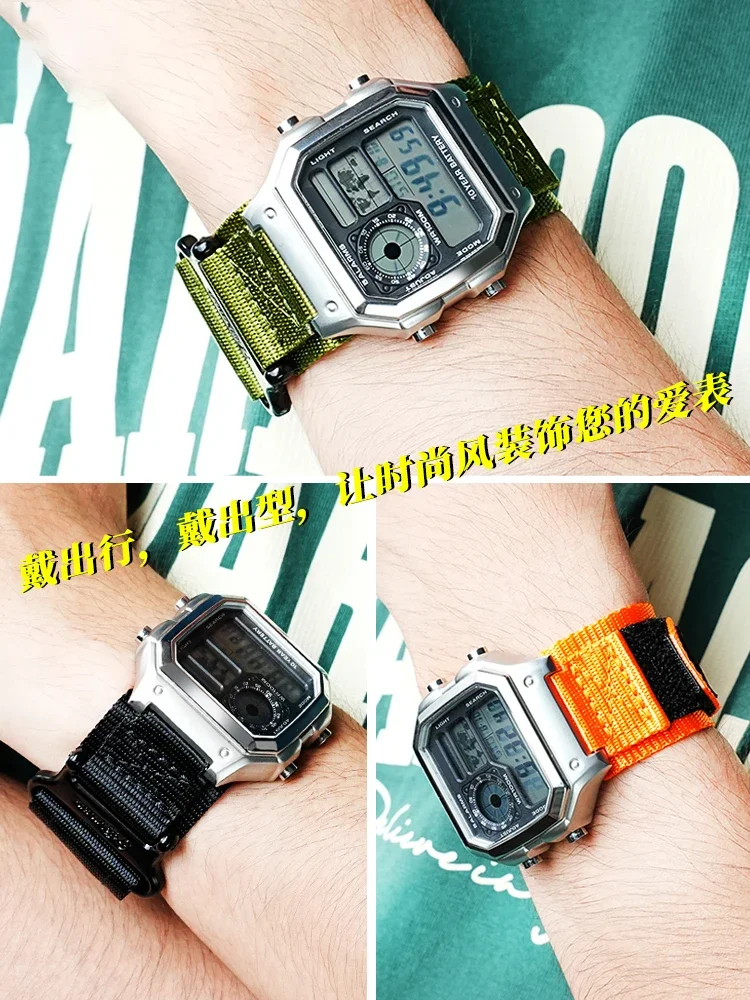 AE-1200 Modifiziertes Canvas-Uhrenarmband für Casio A158 A168 f91w A159/A169 AE1300 F105/F84 F-108/W-216H Serie Herren-Nylon-Armband Image