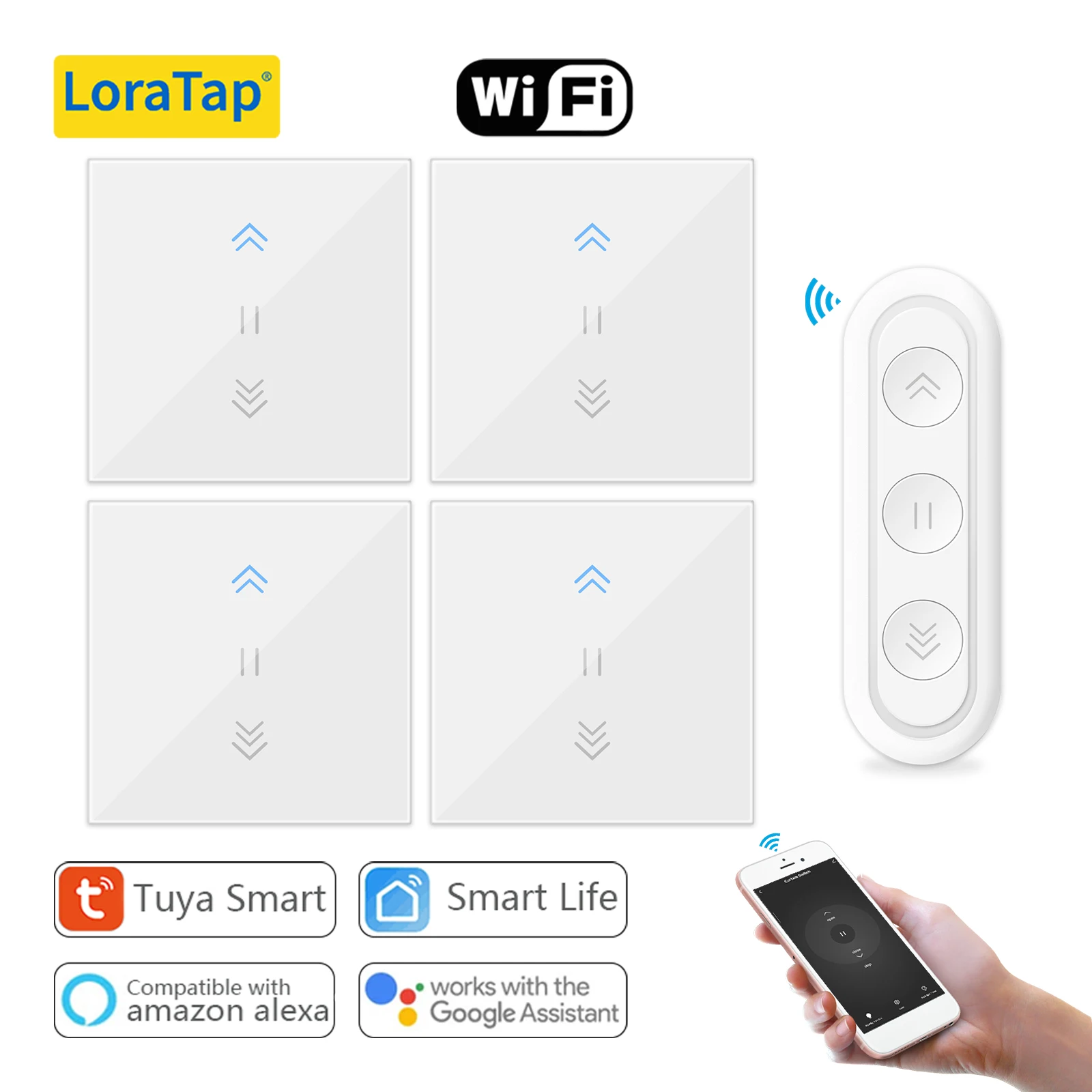 LoraTap Tuya Vorhangschalter Rollos Schalter Hintergrundbeleuchtung RF & WiFi Rohrmotoren Smart Life Google Home Alexa Echo