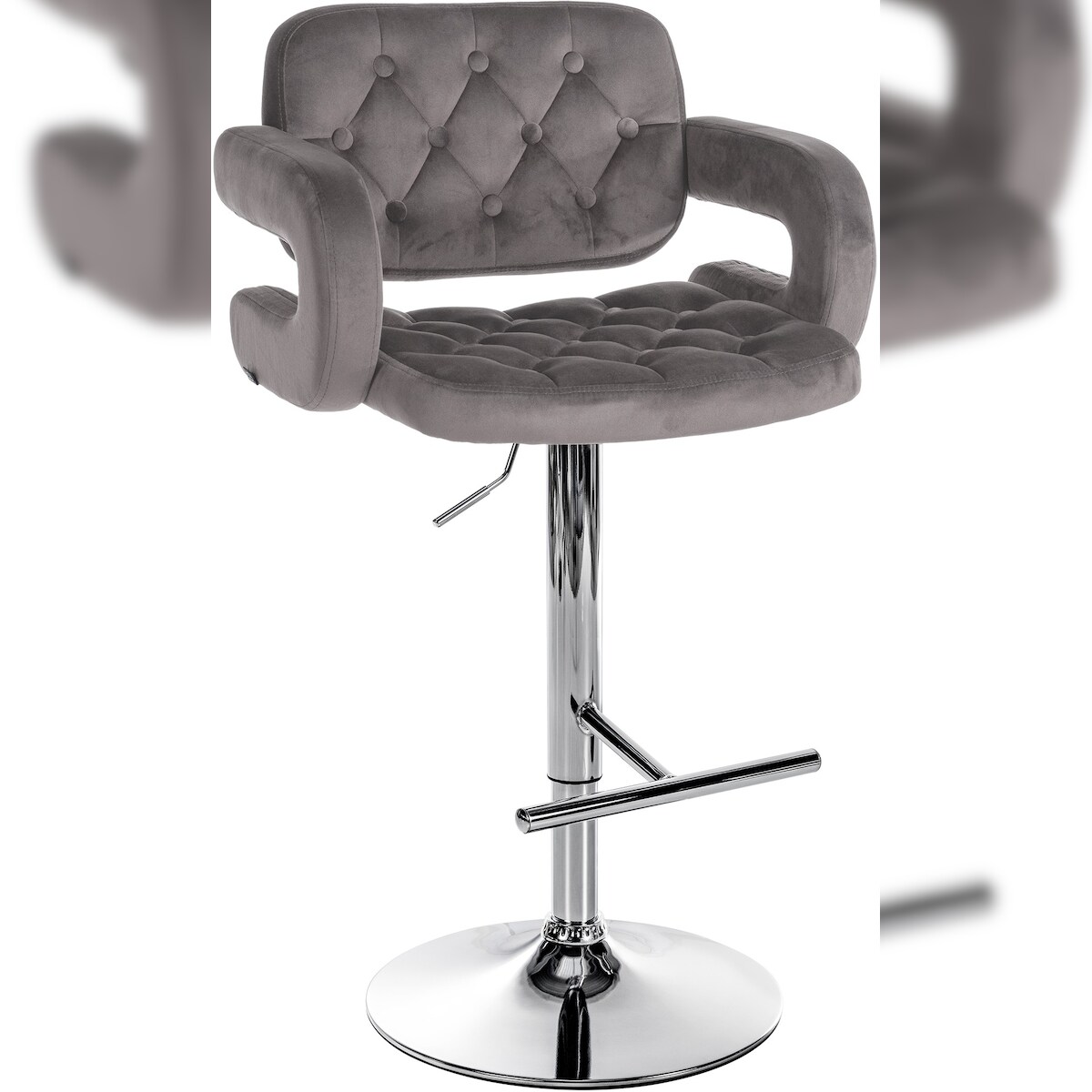 CLP Barhocker Dublin Samt grau/Metall in Chromoptik Image