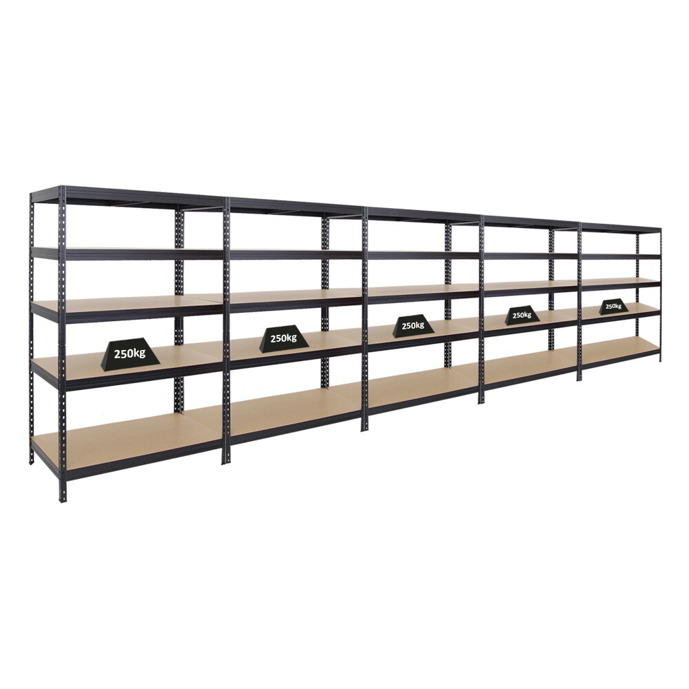 PROREGAL Mega Deal 5er-Set Schwerlastregal Rivet | HxBxT 180x120x60cm | Fachlast 250kg | Schwarz | Innovatives Stecksystem, Lagerregal, Kellerregal Image