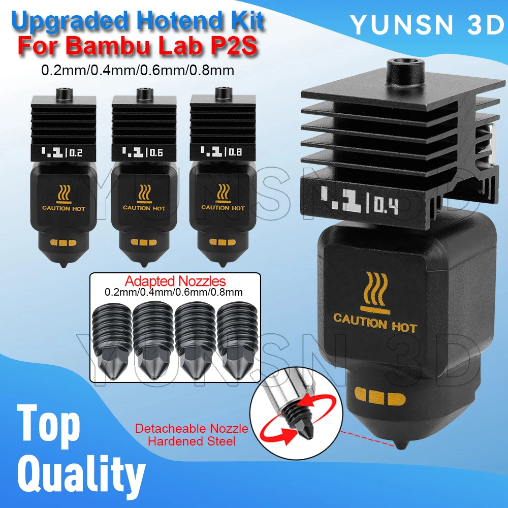 Verbessertes Hotend-Kit für Bambu Lab P2S 0,2/0,4/0,6/0,8 mm abnehmbare Düse Hot End für Bambulab P2S 3D-Drucker Ersatzteil Image