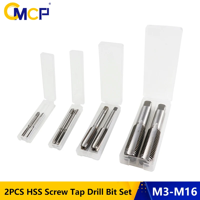 CMCP 2 stücke M2 M3 M4 M5 M6 M7 M8 M10 M12 M14 M16 HSS Gewindebohrer Bohrer Set Metrisches Gewinde Gewindebohrer gerade Flöte Stecker Gewindebohrer Handwerkzeuge Image